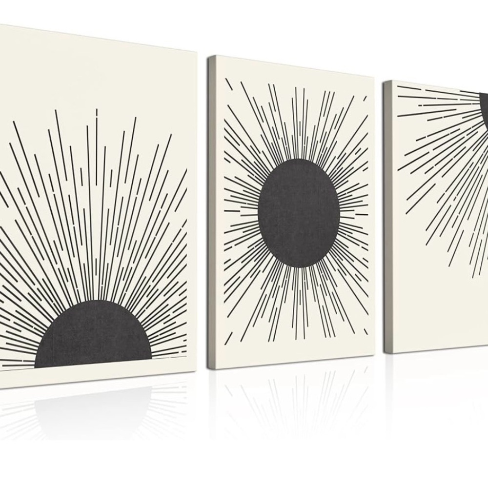 Set of 3 Boho Canvas Print Abstract Sunburst  NWT